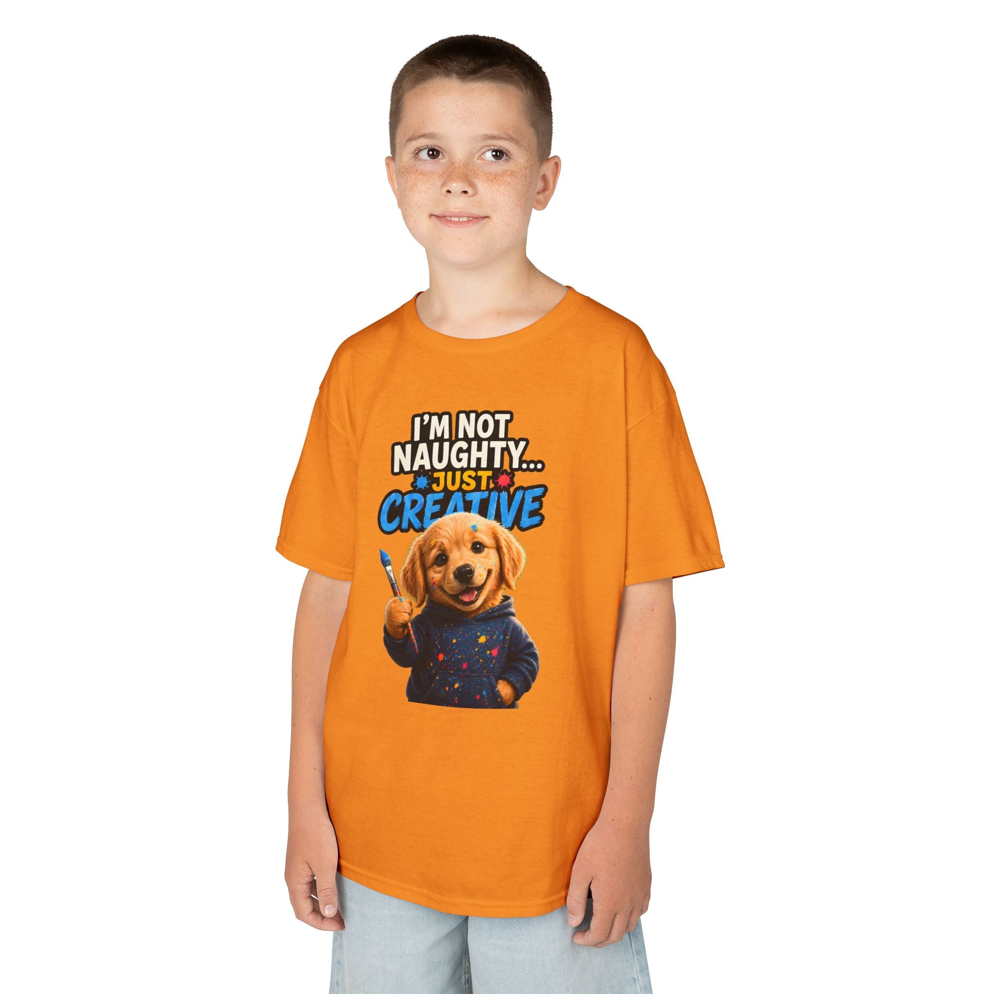 I'm Not Naughty Just Creative Kids T-Shirt | Puppy Artist Paintbrush