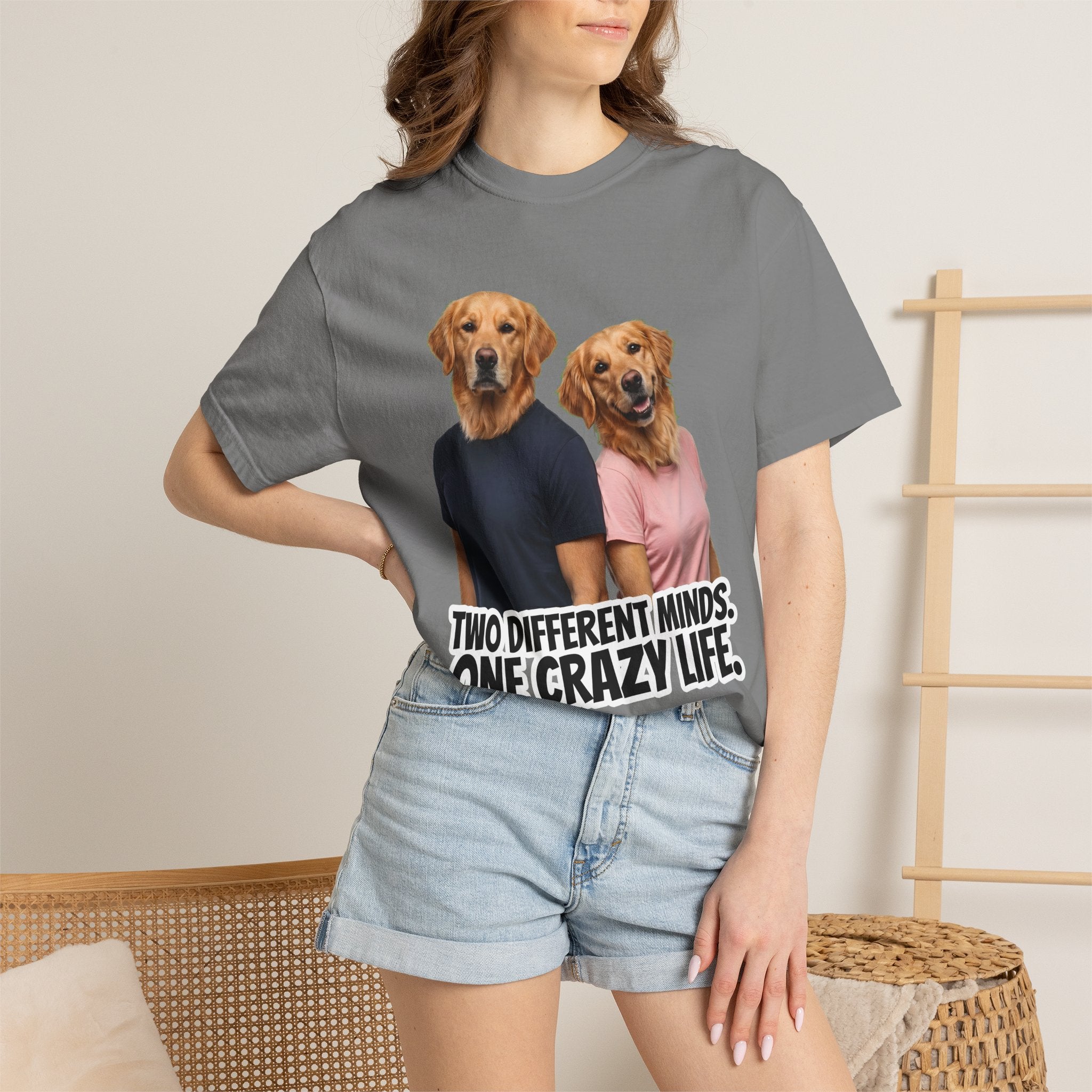 Two Different Minds, One Crazy Life – Funny Couple T-Shirt | Matching Dog Tee (Unisex)