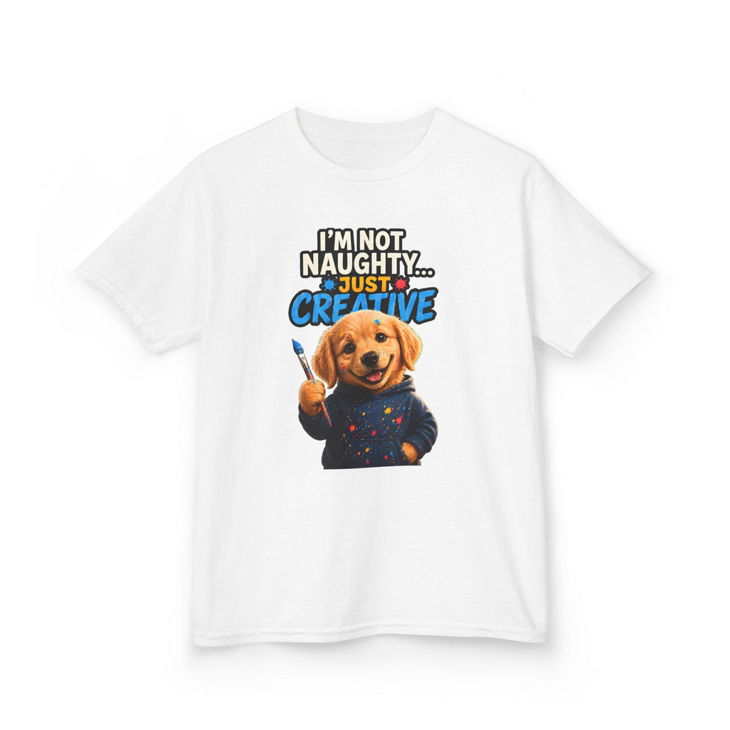 I'm Not Naughty Just Creative Kids T-Shirt | Puppy Artist Paintbrush
