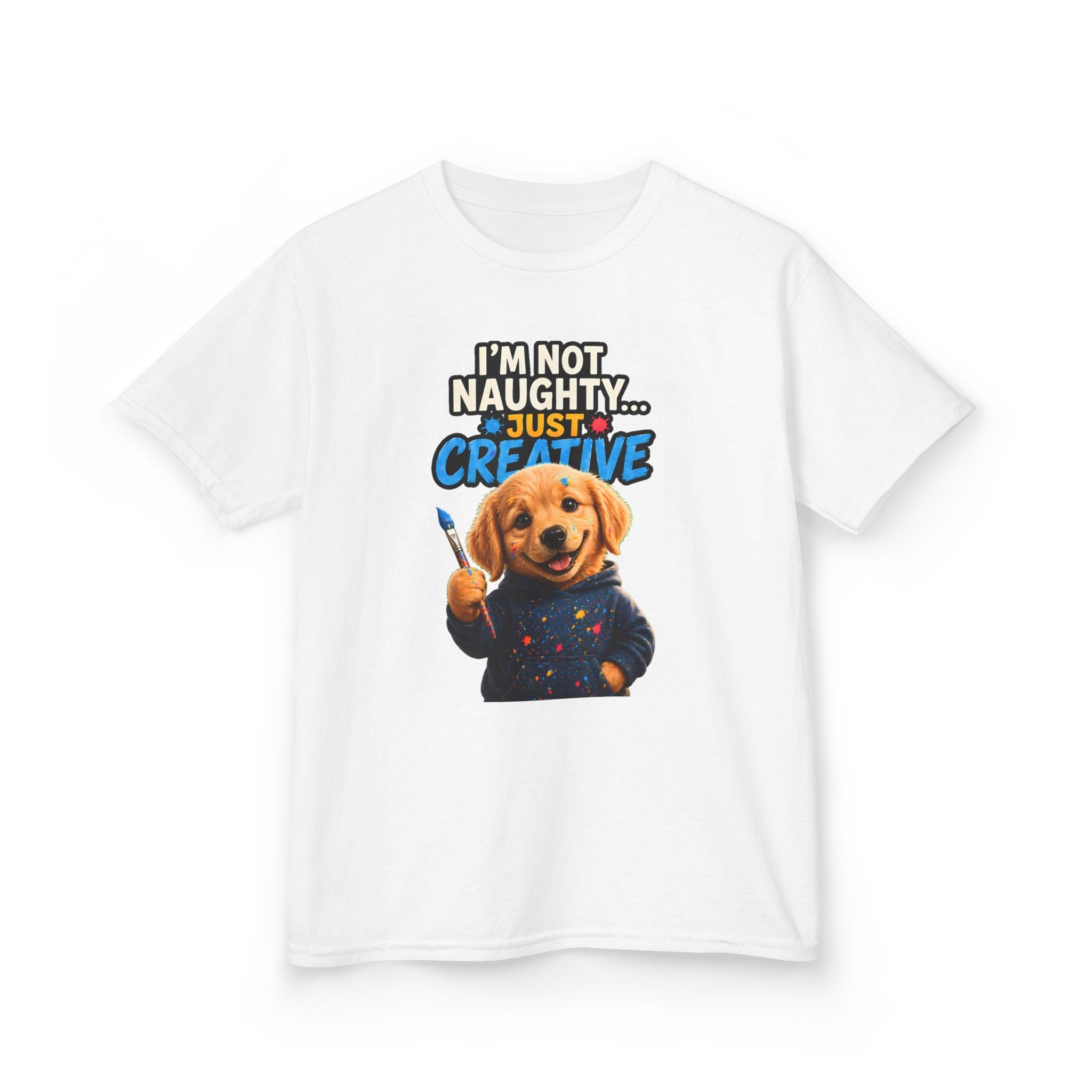 I'm Not Naughty Just Creative Kids T-Shirt | Puppy Artist Paintbrush