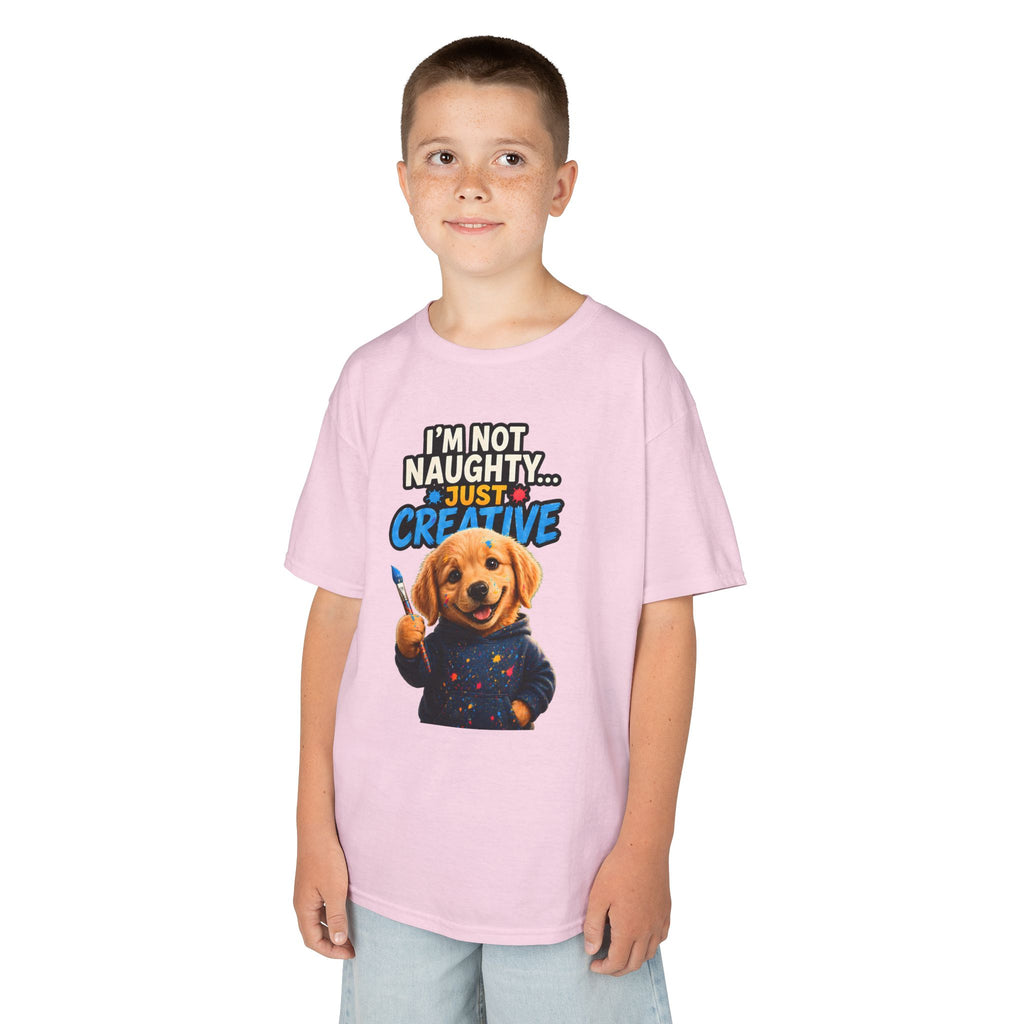 I'm Not Naughty Just Creative Kids T-Shirt | Puppy Artist Paintbrush