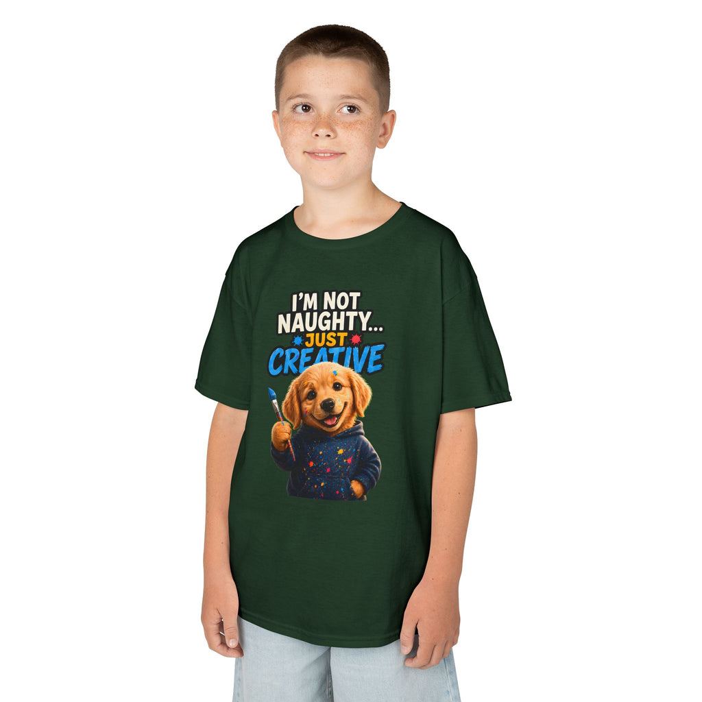 I'm Not Naughty Just Creative Kids T-Shirt | Puppy Artist Paintbrush