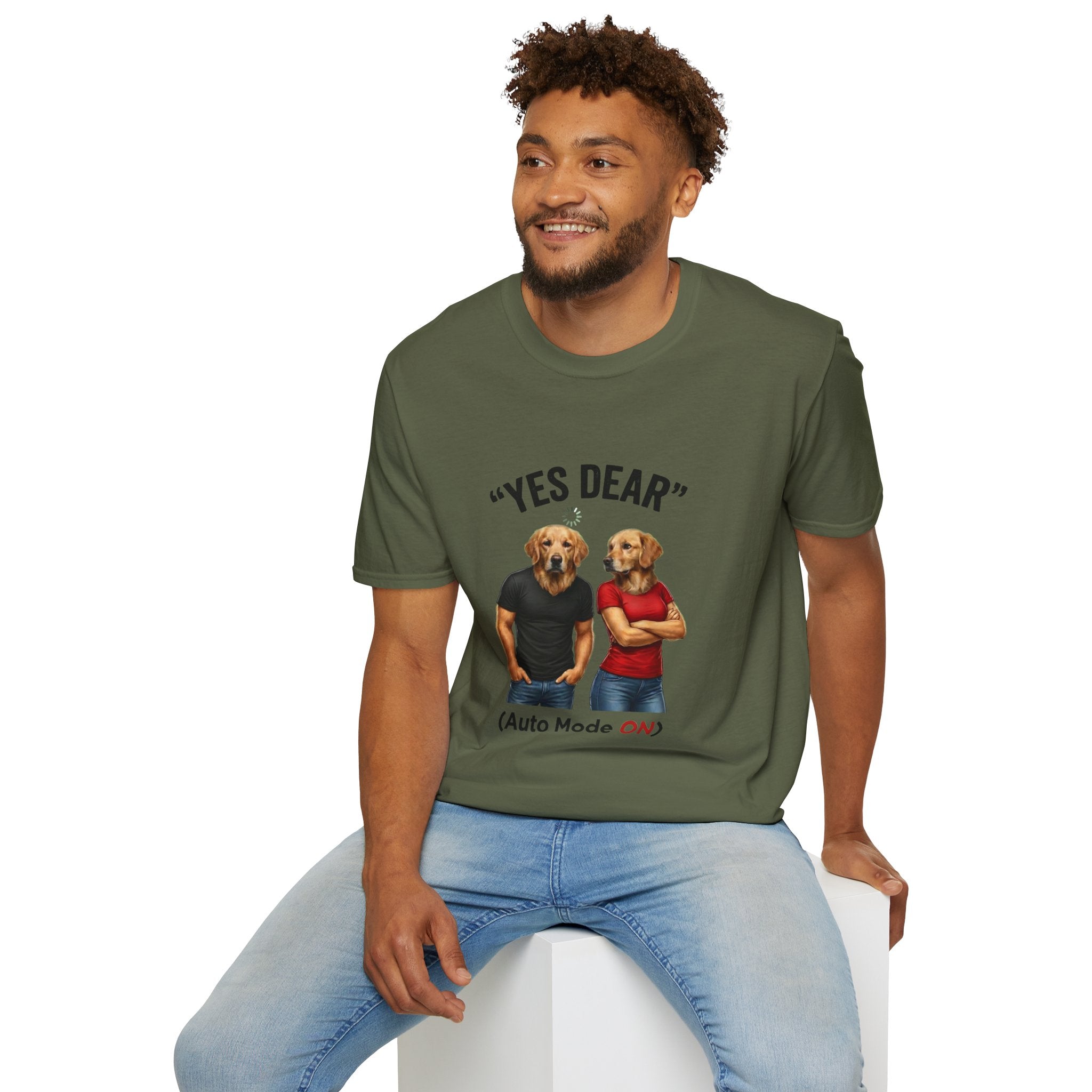 Yes Dear T-Shirt — Funny Golden Retriever Couple Tee ("Auto Mode ON")