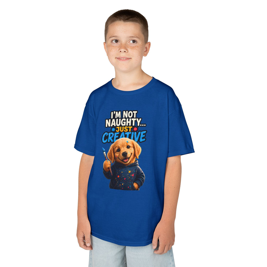 I'm Not Naughty Just Creative Kids T-Shirt | Puppy Artist Paintbrush