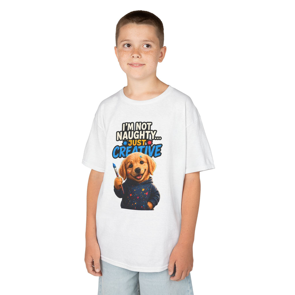 I'm Not Naughty Just Creative Kids T-Shirt | Puppy Artist Paintbrush