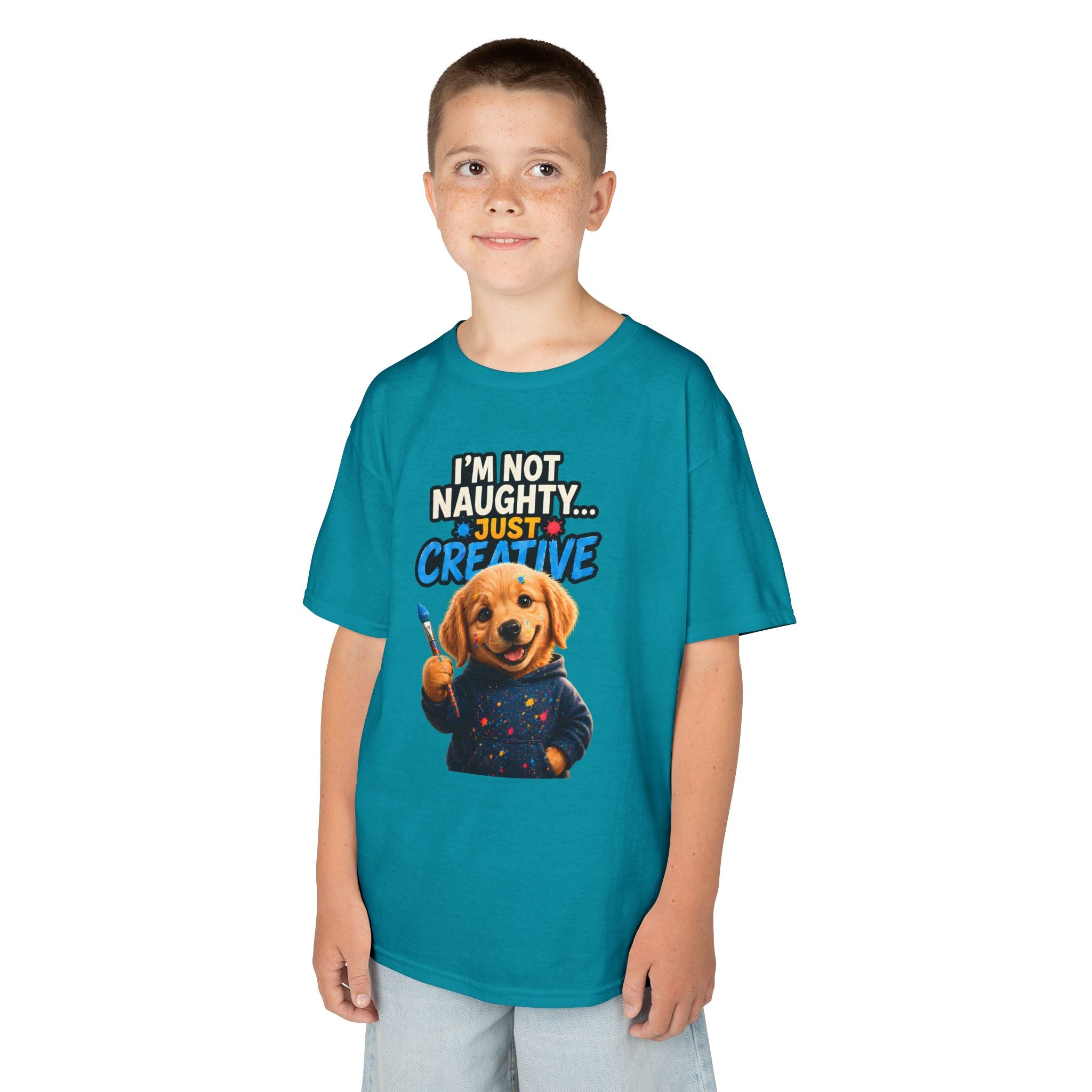 I'm Not Naughty Just Creative Kids T-Shirt | Puppy Artist Paintbrush