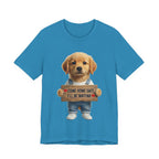 T-Shirt — Cute Puppy Holding 'Come home safe I'll Be Waiting' Sign | Dog Lover Gift