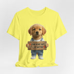 T-Shirt — Cute Puppy Holding 'Come home safe I'll Be Waiting' Sign | Dog Lover Gift
