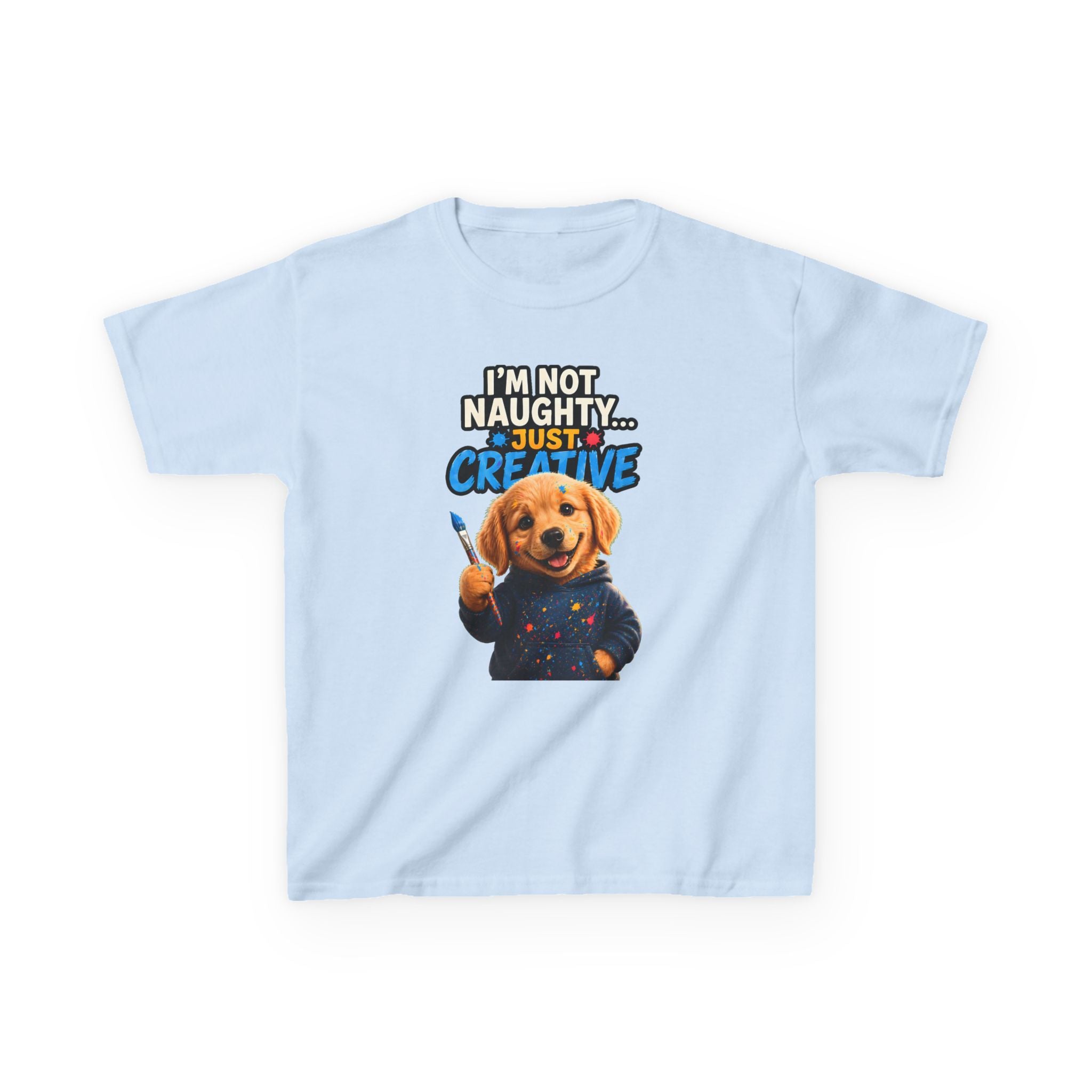 I'm Not Naughty Just Creative Kids T-Shirt | Puppy Artist Paintbrush