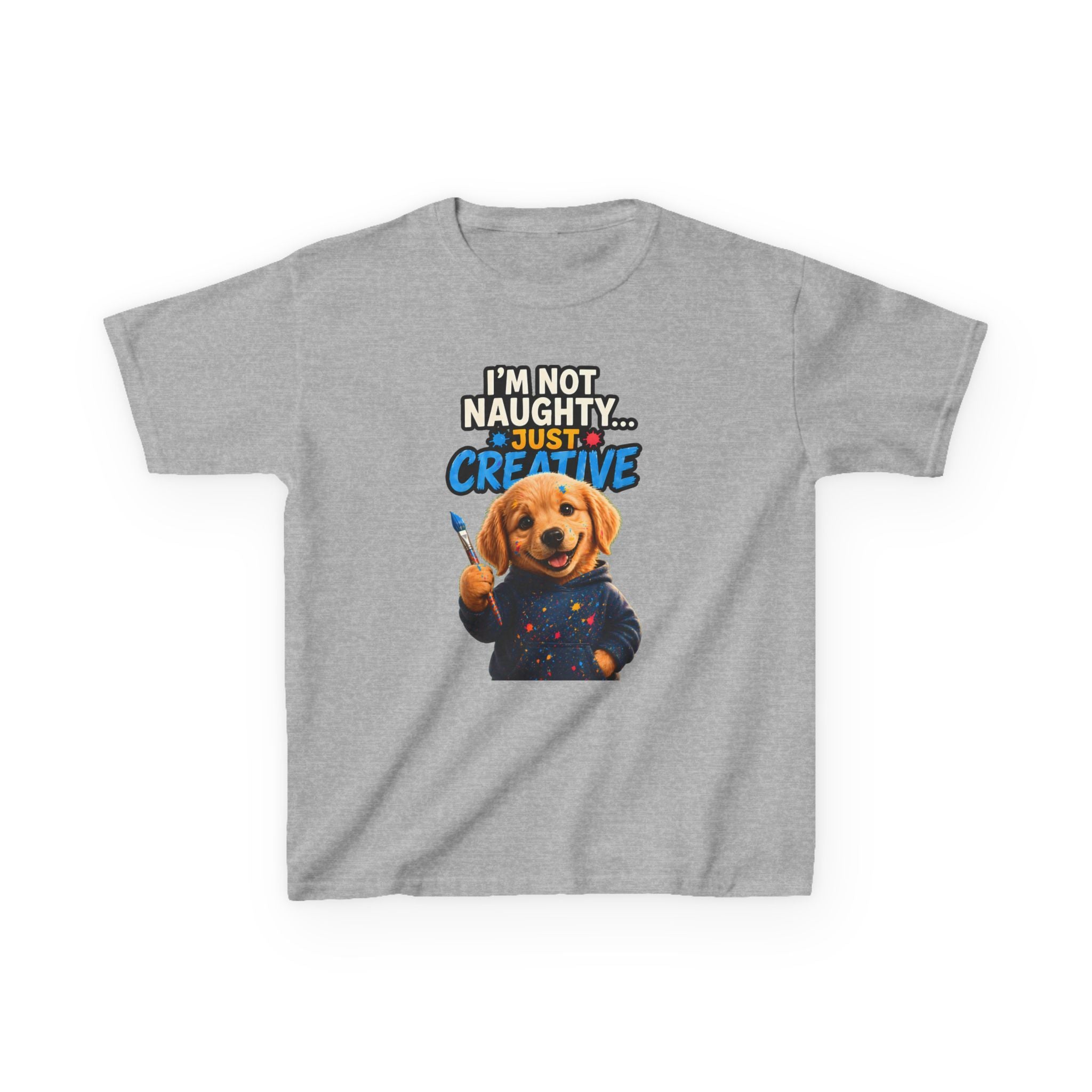 I'm Not Naughty Just Creative Kids T-Shirt | Puppy Artist Paintbrush