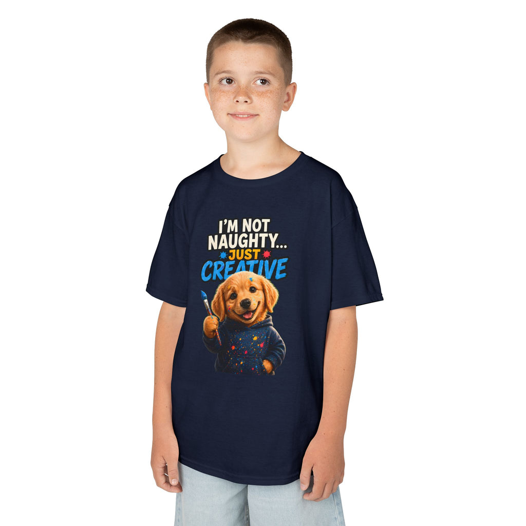 I'm Not Naughty Just Creative Kids T-Shirt | Puppy Artist Paintbrush