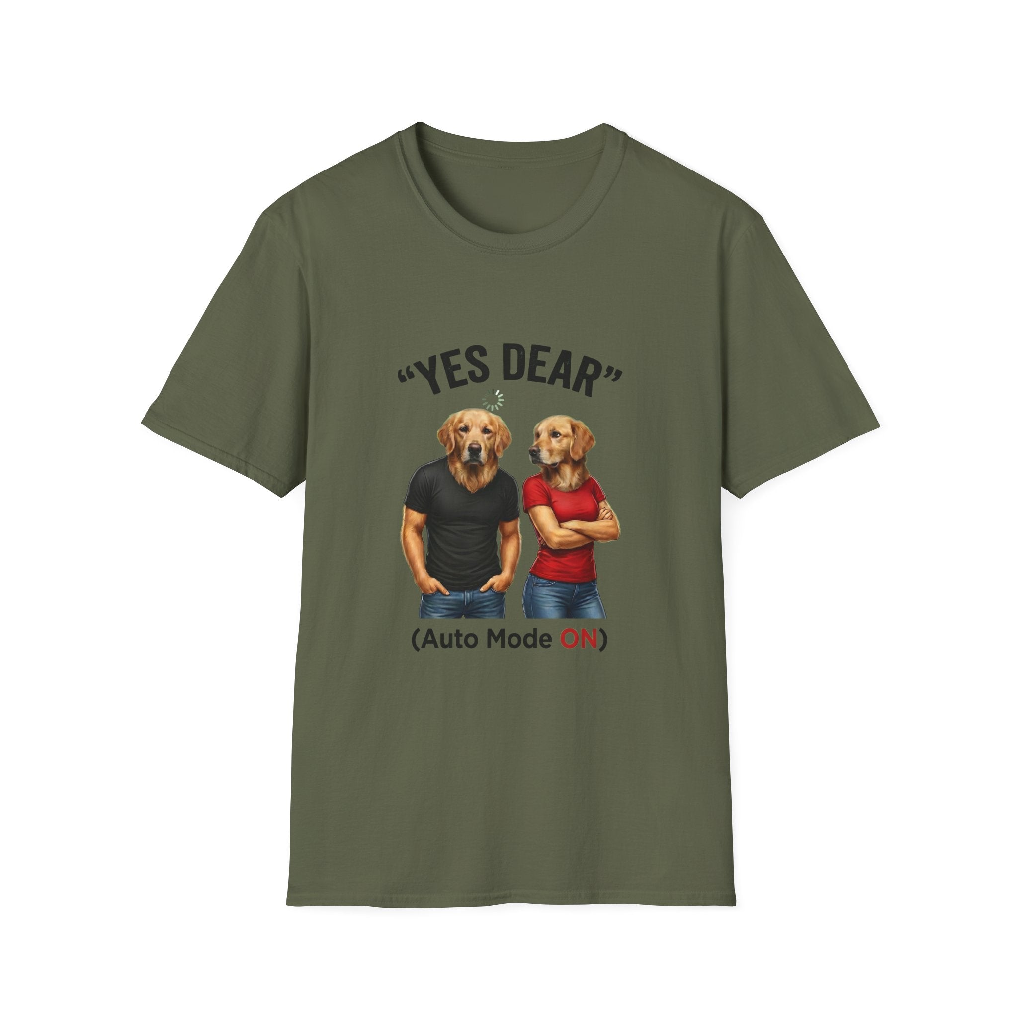 Yes Dear T-Shirt — Funny Golden Retriever Couple Tee ("Auto Mode ON")