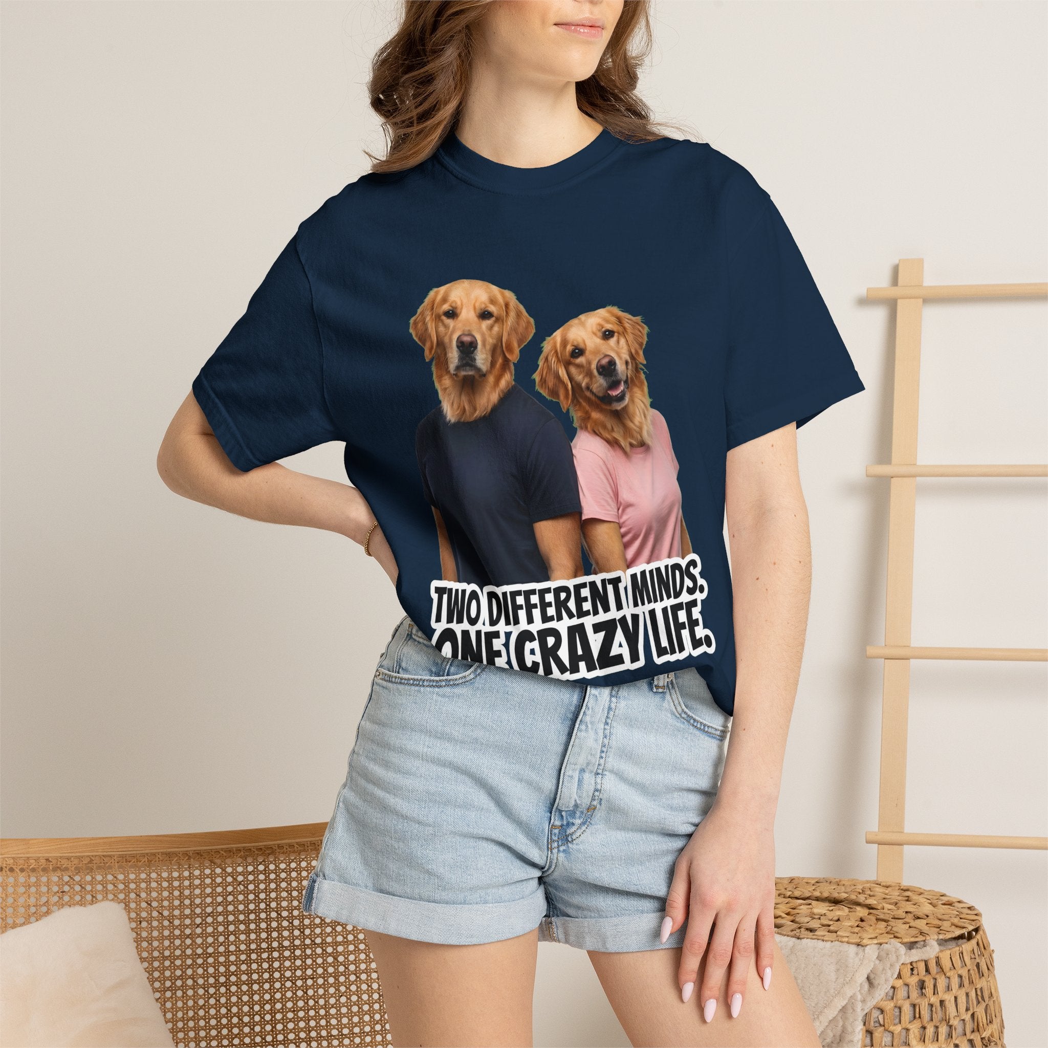 Two Different Minds, One Crazy Life – Funny Couple T-Shirt | Matching Dog Tee (Unisex)