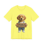 T-Shirt — Cute Puppy Holding 'Come home safe I'll Be Waiting' Sign | Dog Lover Gift