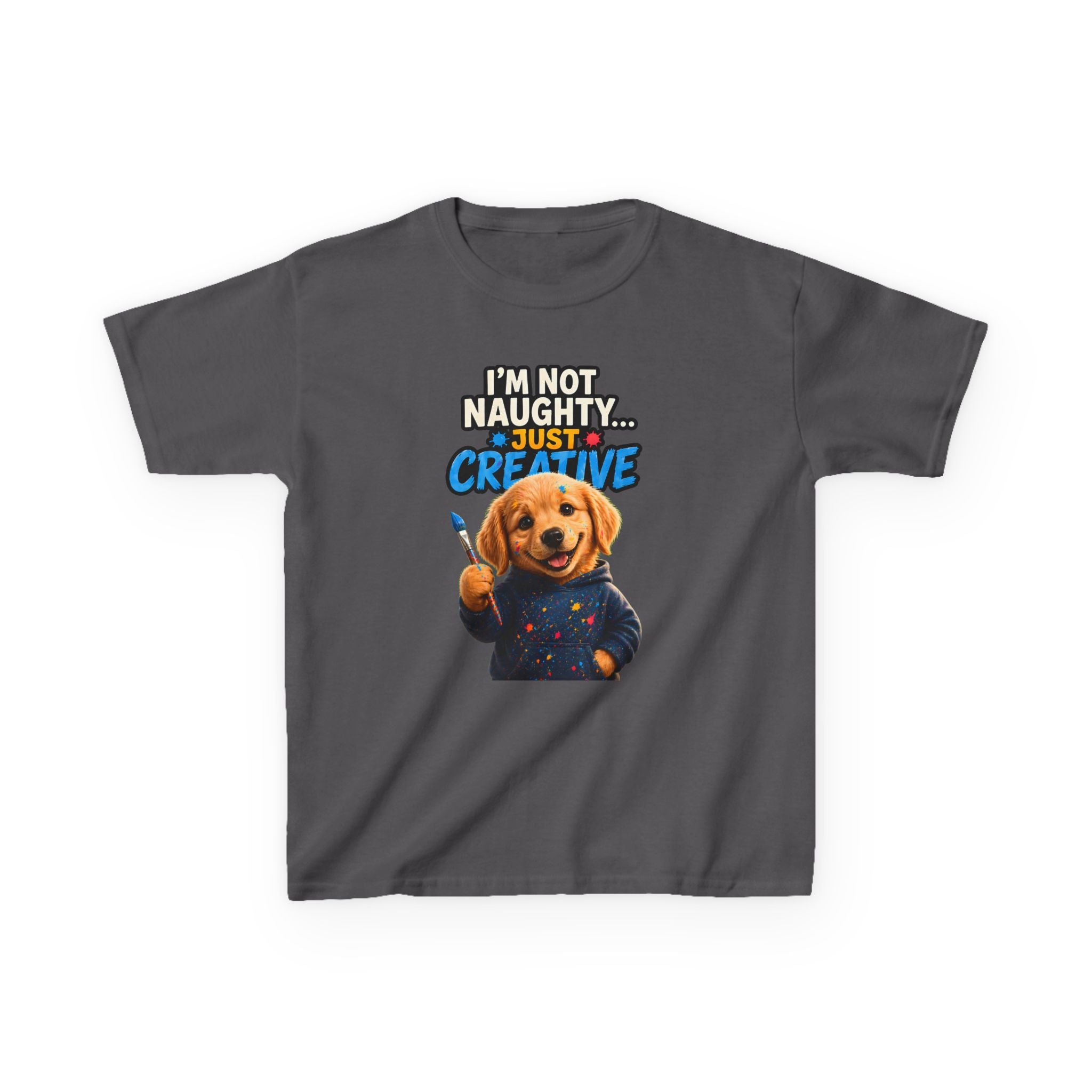 I'm Not Naughty Just Creative Kids T-Shirt | Puppy Artist Paintbrush