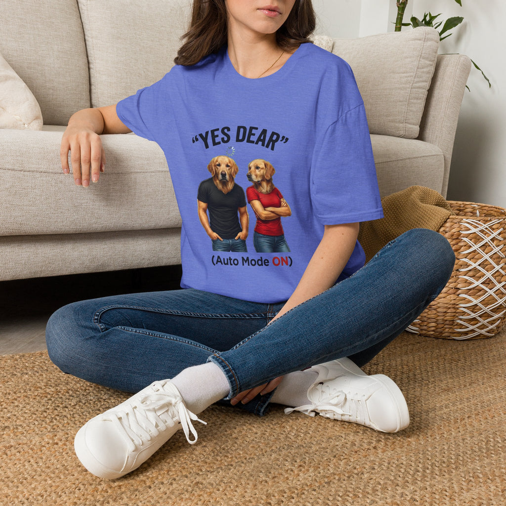 Yes Dear T-Shirt — Funny Golden Retriever Couple Tee ("Auto Mode ON")