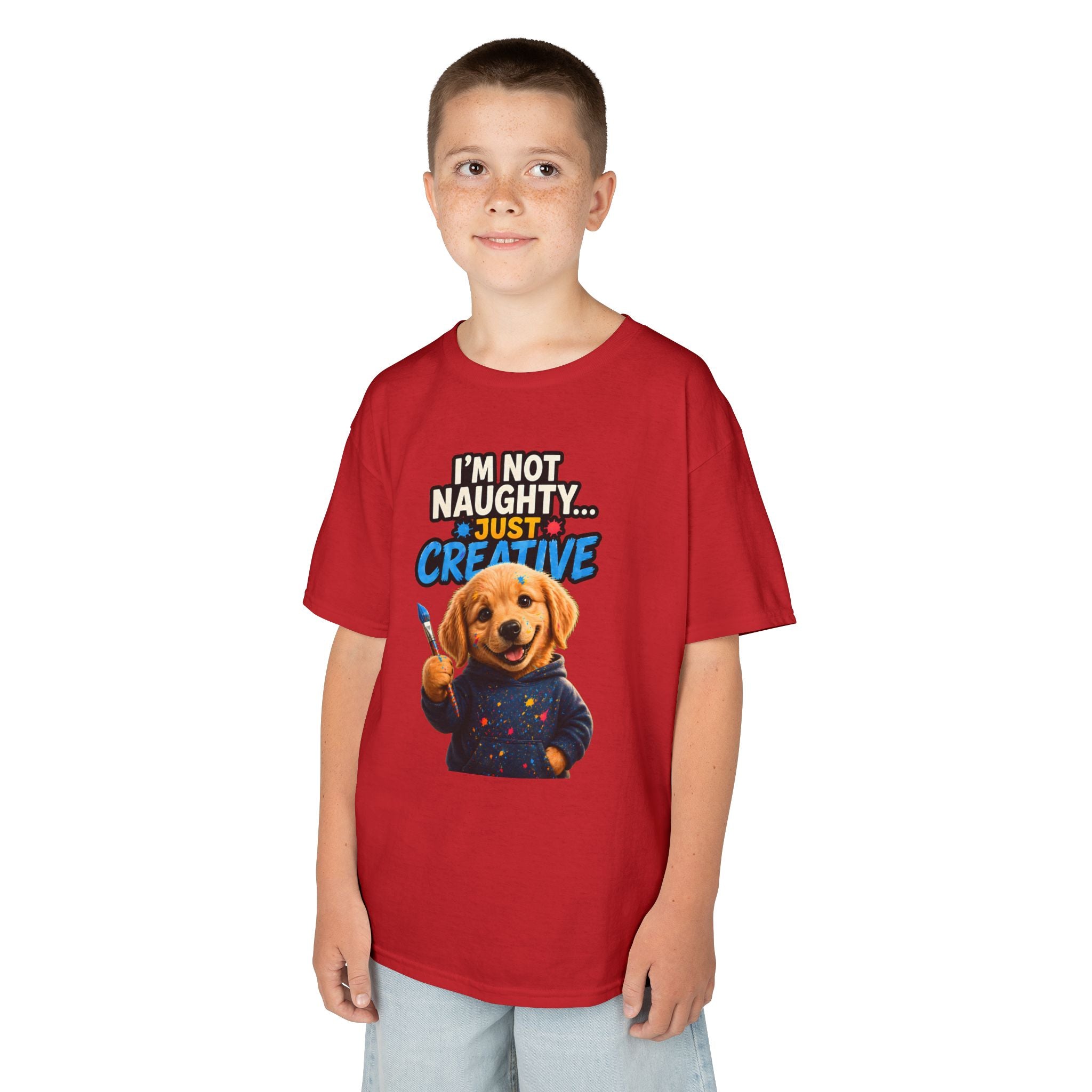I'm Not Naughty Just Creative Kids T-Shirt | Puppy Artist Paintbrush