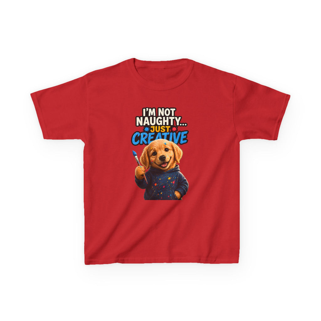 I'm Not Naughty Just Creative Kids T-Shirt | Puppy Artist Paintbrush