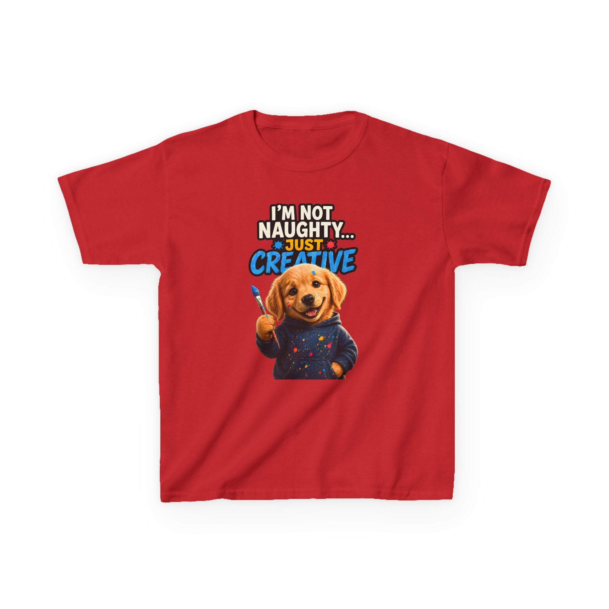 I'm Not Naughty Just Creative Kids T-Shirt | Puppy Artist Paintbrush