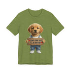 T-Shirt — Cute Puppy Holding 'Come home safe I'll Be Waiting' Sign | Dog Lover Gift