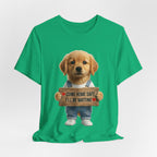 T-Shirt — Cute Puppy Holding 'Come home safe I'll Be Waiting' Sign | Dog Lover Gift