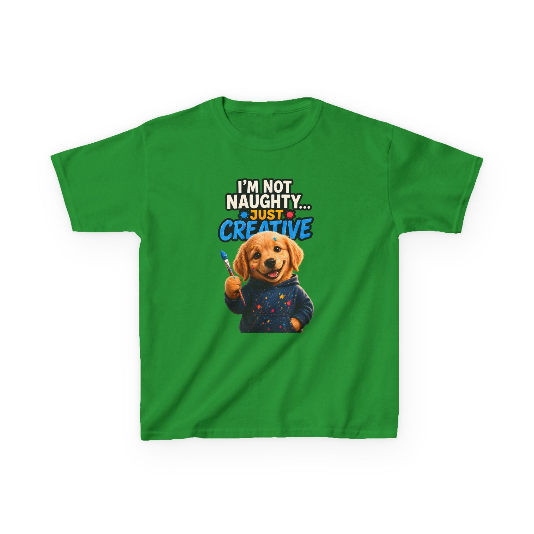 I'm Not Naughty Just Creative Kids T-Shirt | Puppy Artist Paintbrush