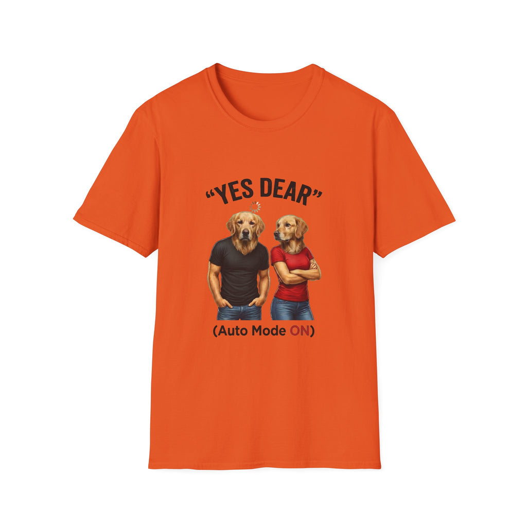 Yes Dear T-Shirt — Funny Golden Retriever Couple Tee ("Auto Mode ON")