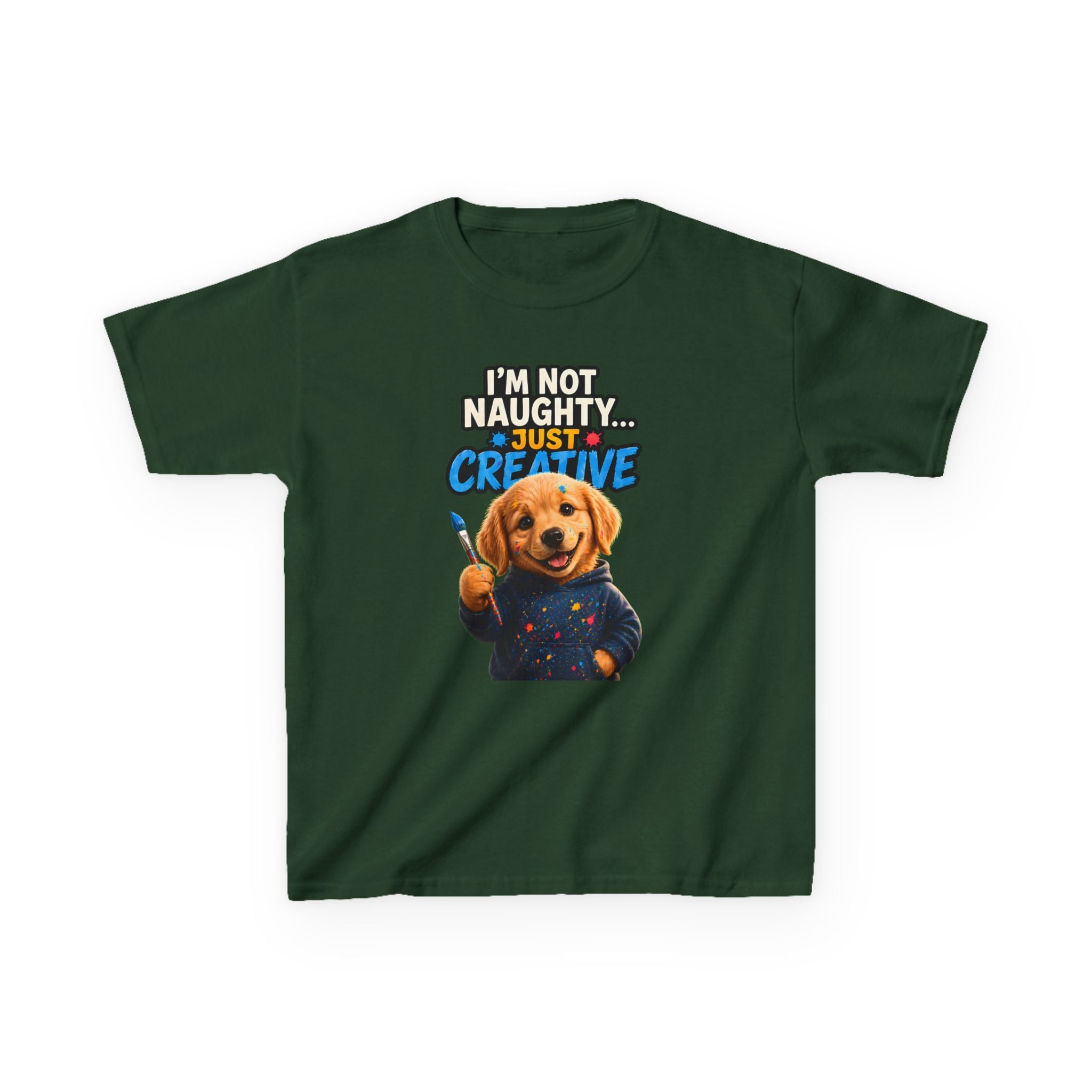 I'm Not Naughty Just Creative Kids T-Shirt | Puppy Artist Paintbrush