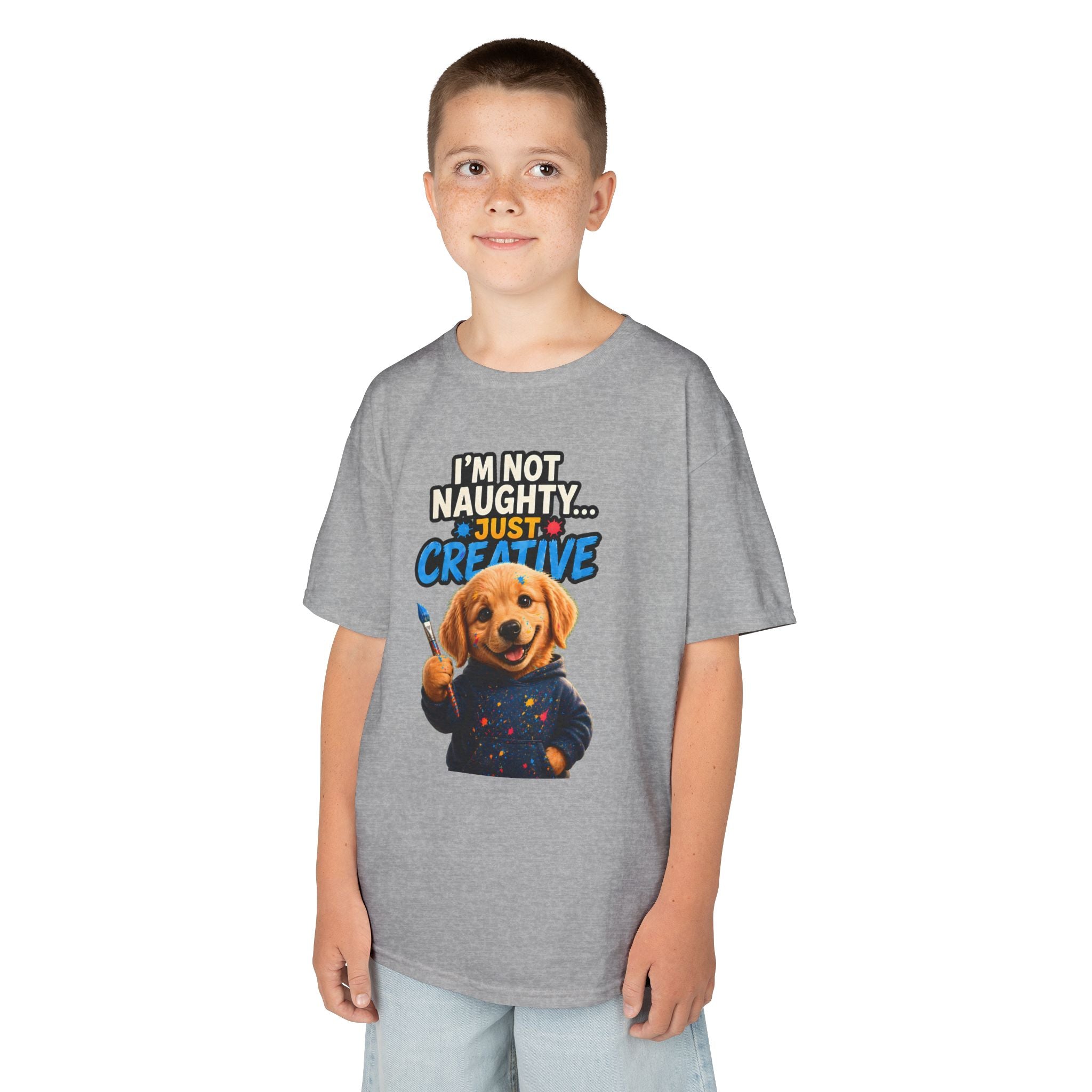 I'm Not Naughty Just Creative Kids T-Shirt | Puppy Artist Paintbrush