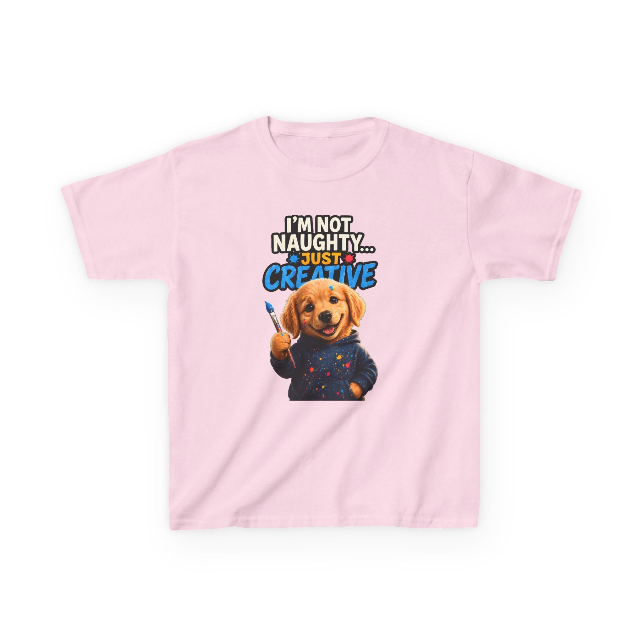 I'm Not Naughty Just Creative Kids T-Shirt | Puppy Artist Paintbrush