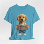 T-Shirt — Cute Puppy Holding 'Come home safe I'll Be Waiting' Sign | Dog Lover Gift