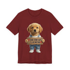 T-Shirt — Cute Puppy Holding 'Come home safe I'll Be Waiting' Sign | Dog Lover Gift