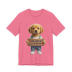 T-Shirt — Cute Puppy Holding 'Come home safe I'll Be Waiting' Sign | Dog Lover Gift