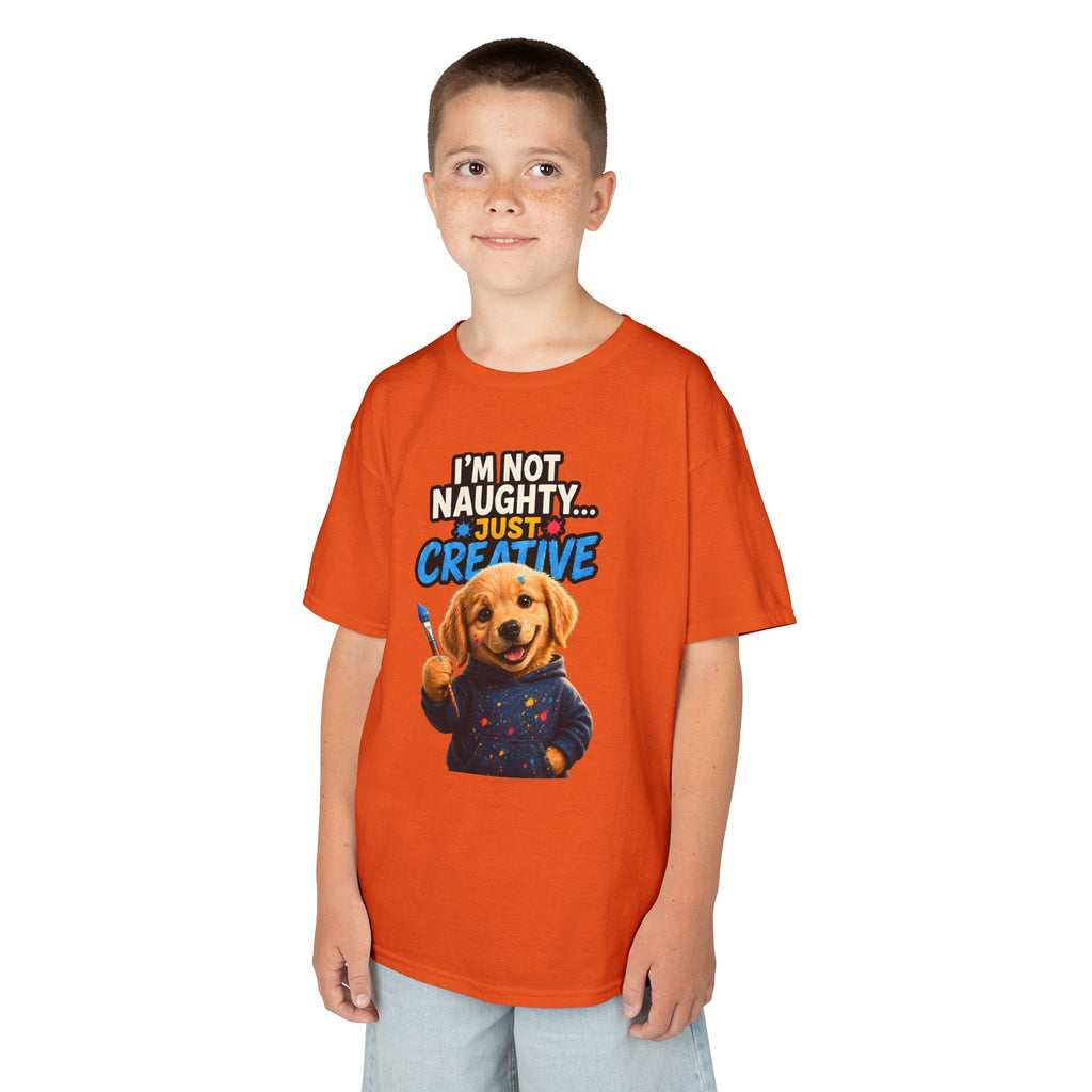 I'm Not Naughty Just Creative Kids T-Shirt | Puppy Artist Paintbrush