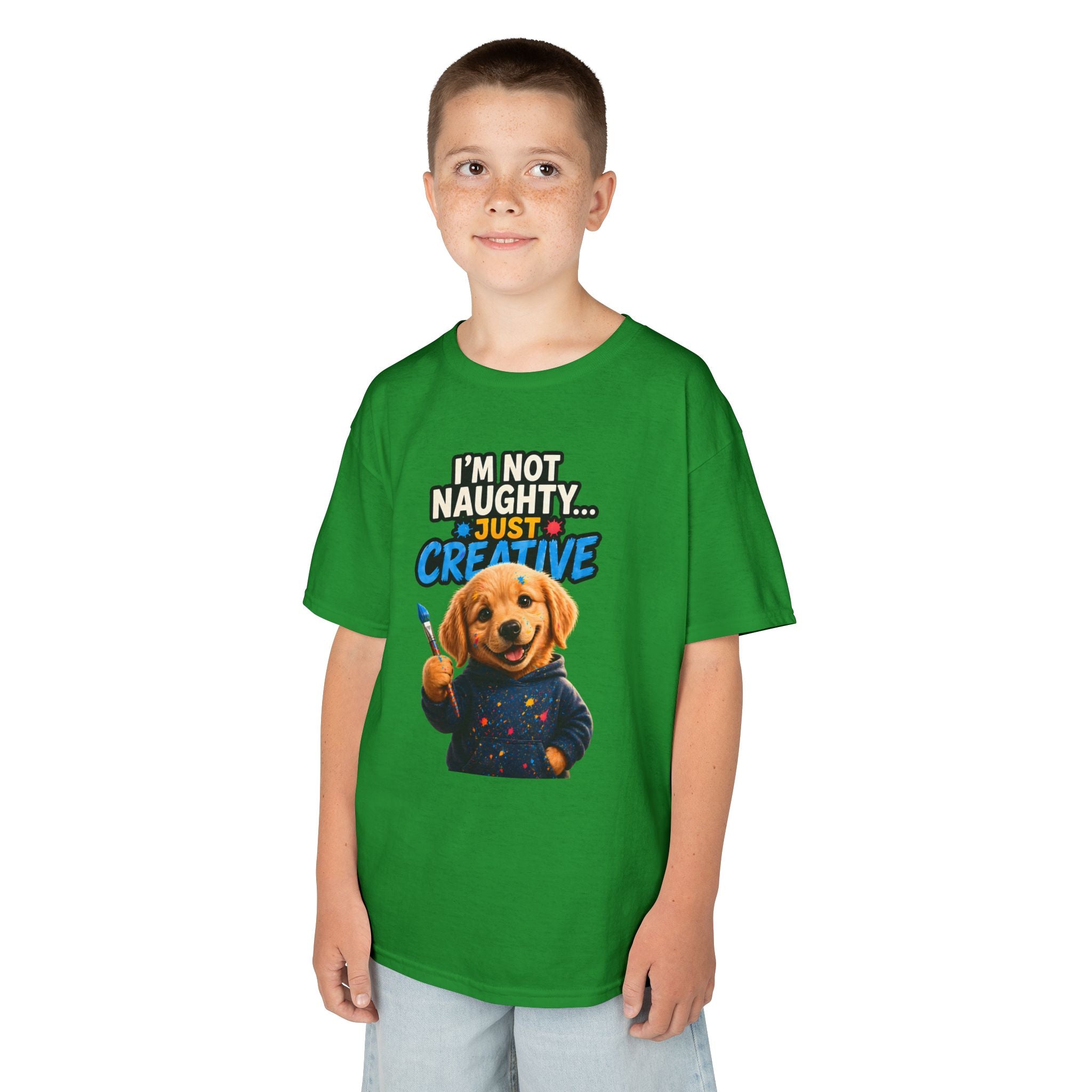 I'm Not Naughty Just Creative Kids T-Shirt | Puppy Artist Paintbrush