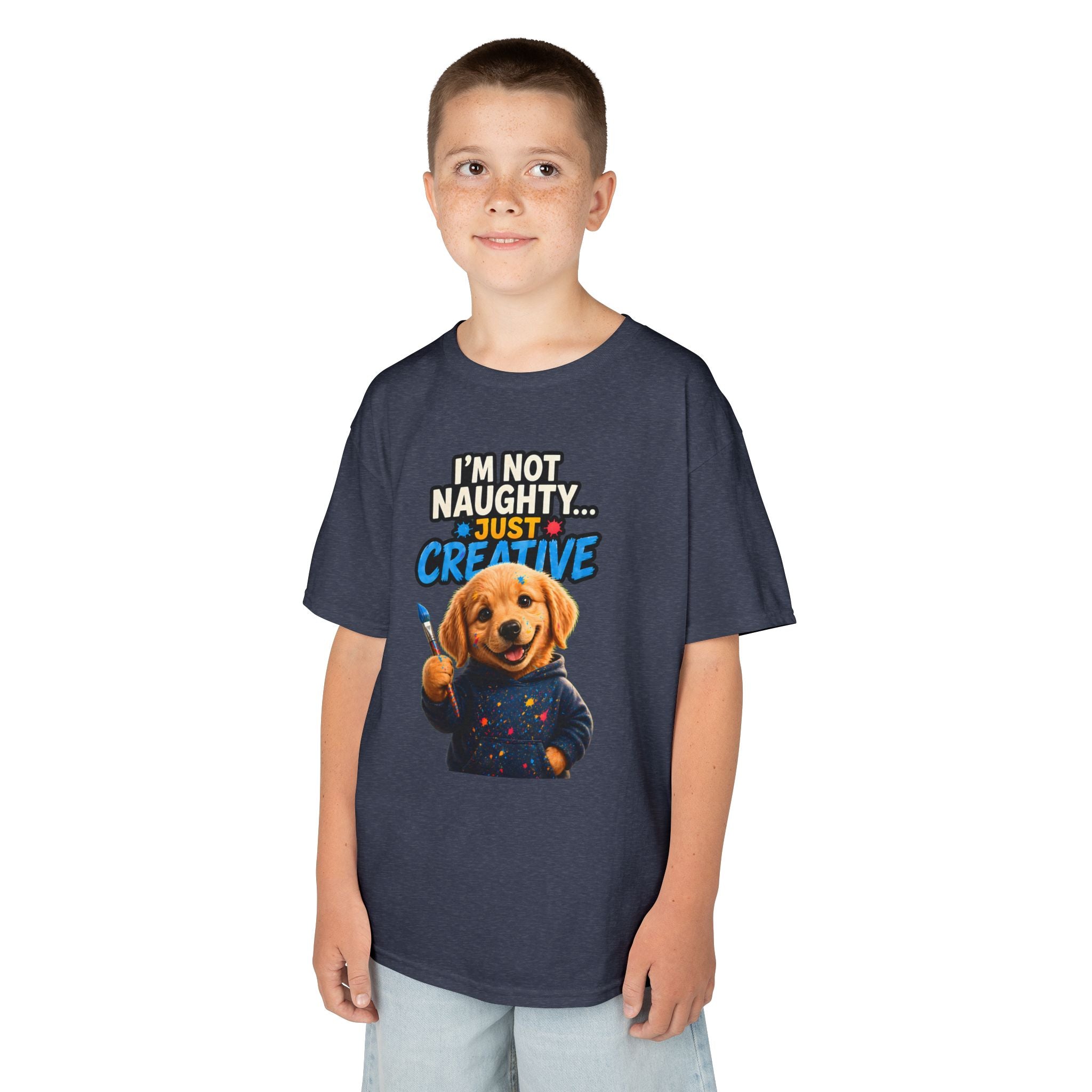 I'm Not Naughty Just Creative Kids T-Shirt | Puppy Artist Paintbrush