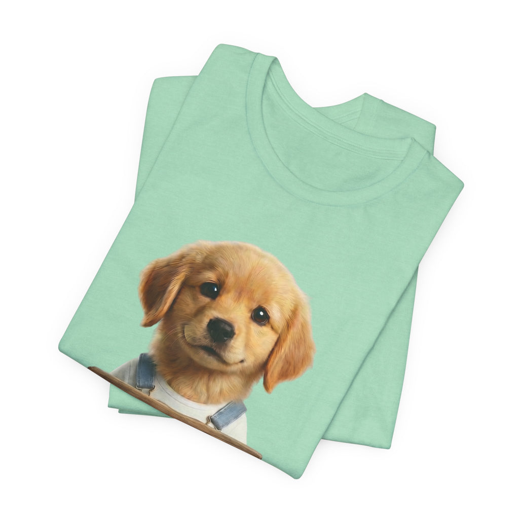T-Shirt — Cute Puppy Holding 'Come home safe I'll Be Waiting' Sign | Dog Lover Gift