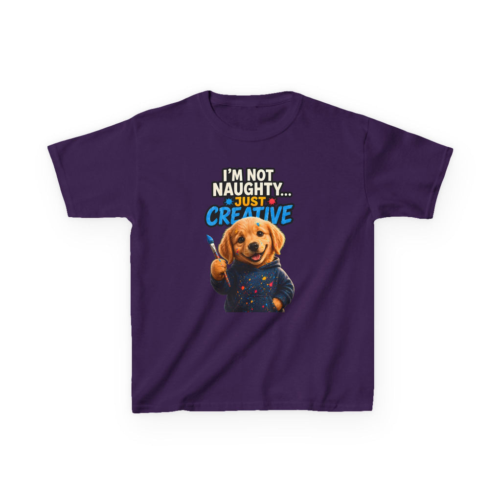 I'm Not Naughty Just Creative Kids T-Shirt | Puppy Artist Paintbrush