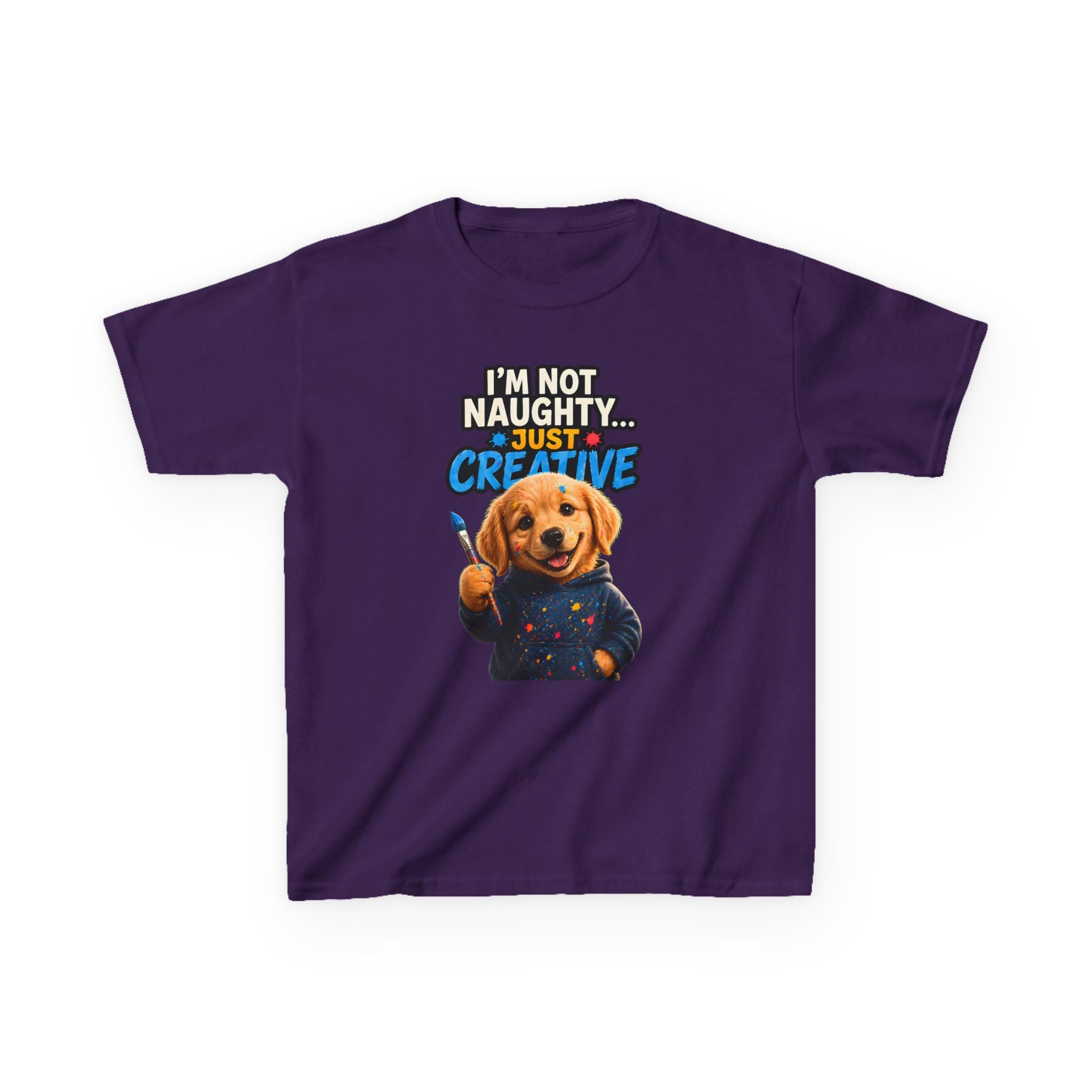 I'm Not Naughty Just Creative Kids T-Shirt | Puppy Artist Paintbrush