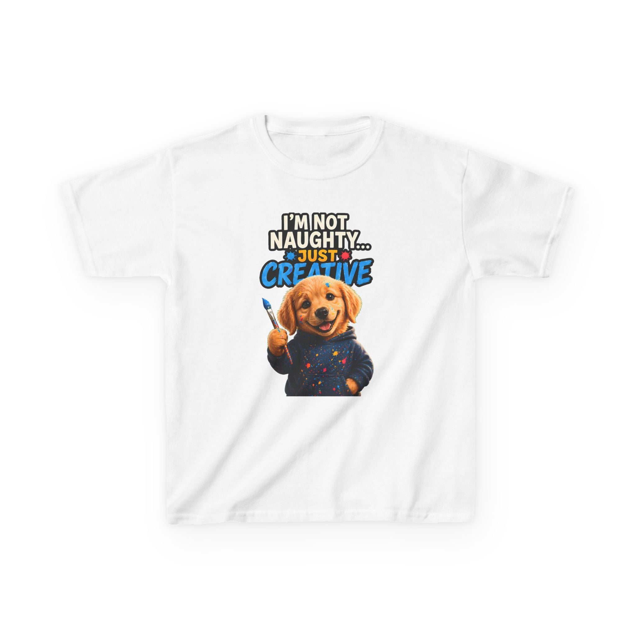 I'm Not Naughty Just Creative Kids T-Shirt | Puppy Artist Paintbrush