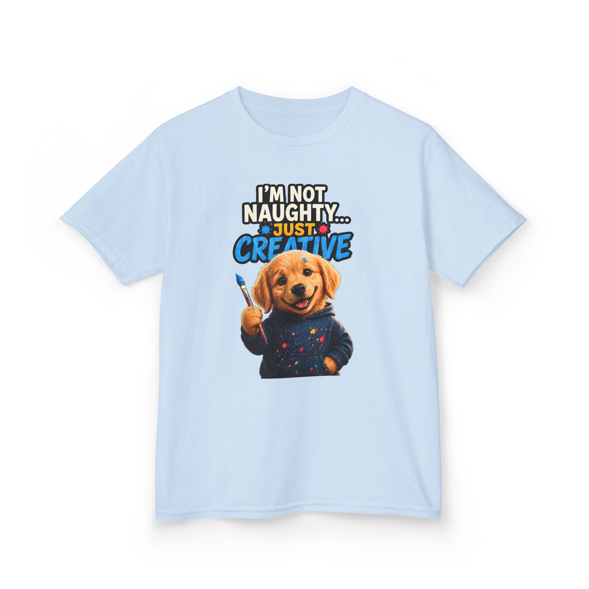 I'm Not Naughty Just Creative Kids T-Shirt | Puppy Artist Paintbrush