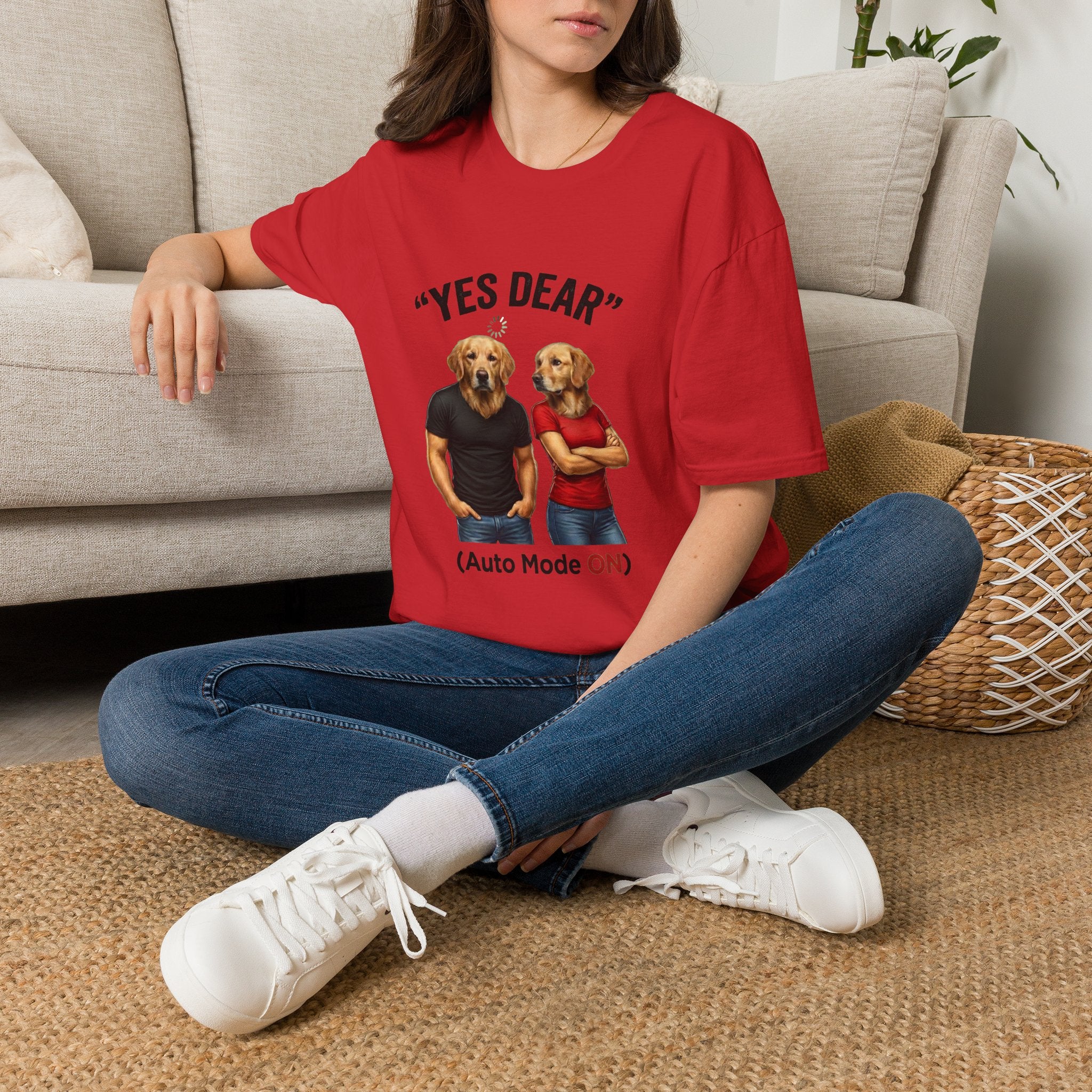 Yes Dear T-Shirt — Funny Golden Retriever Couple Tee ("Auto Mode ON")
