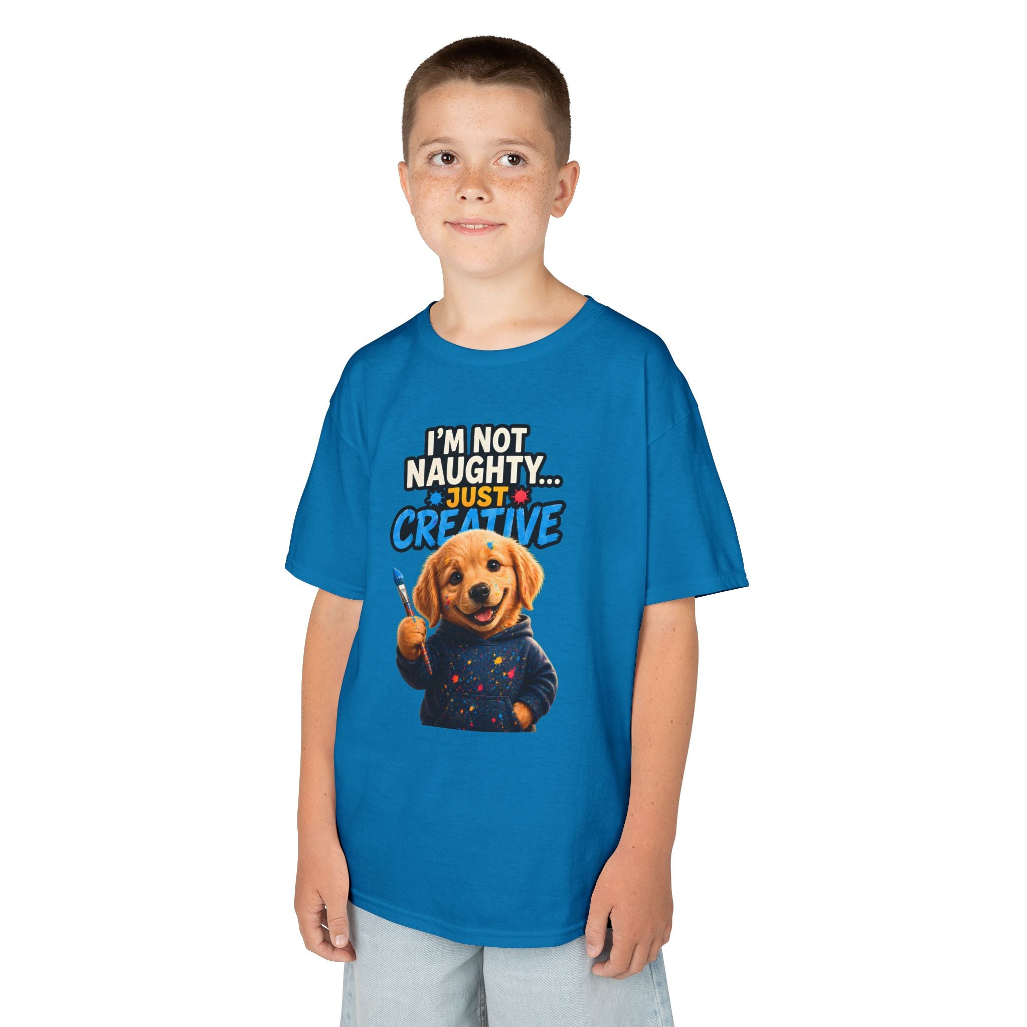 I'm Not Naughty Just Creative Kids T-Shirt | Puppy Artist Paintbrush