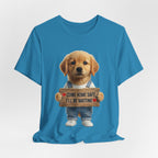 T-Shirt — Cute Puppy Holding 'Come home safe I'll Be Waiting' Sign | Dog Lover Gift