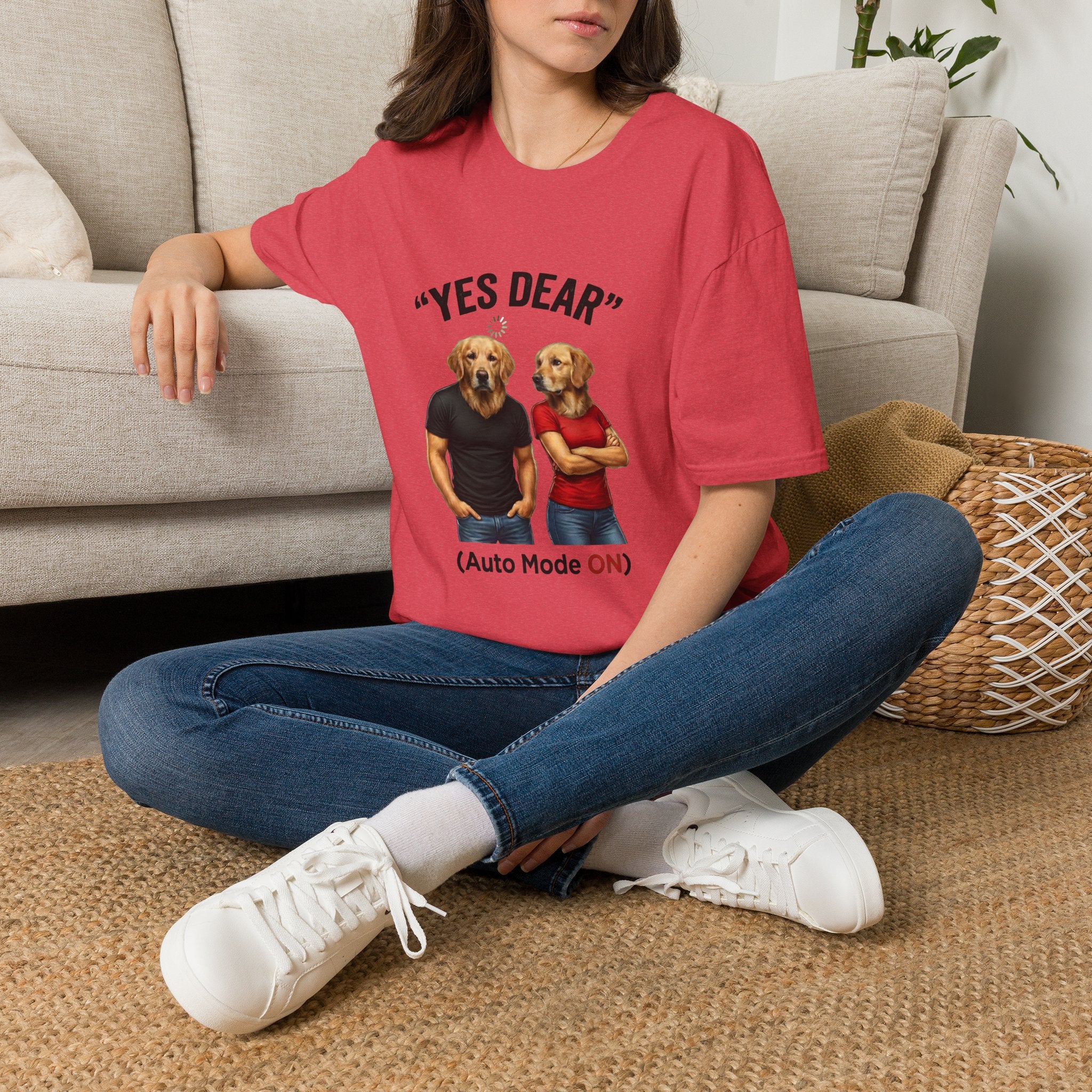 Yes Dear T-Shirt — Funny Golden Retriever Couple Tee ("Auto Mode ON")
