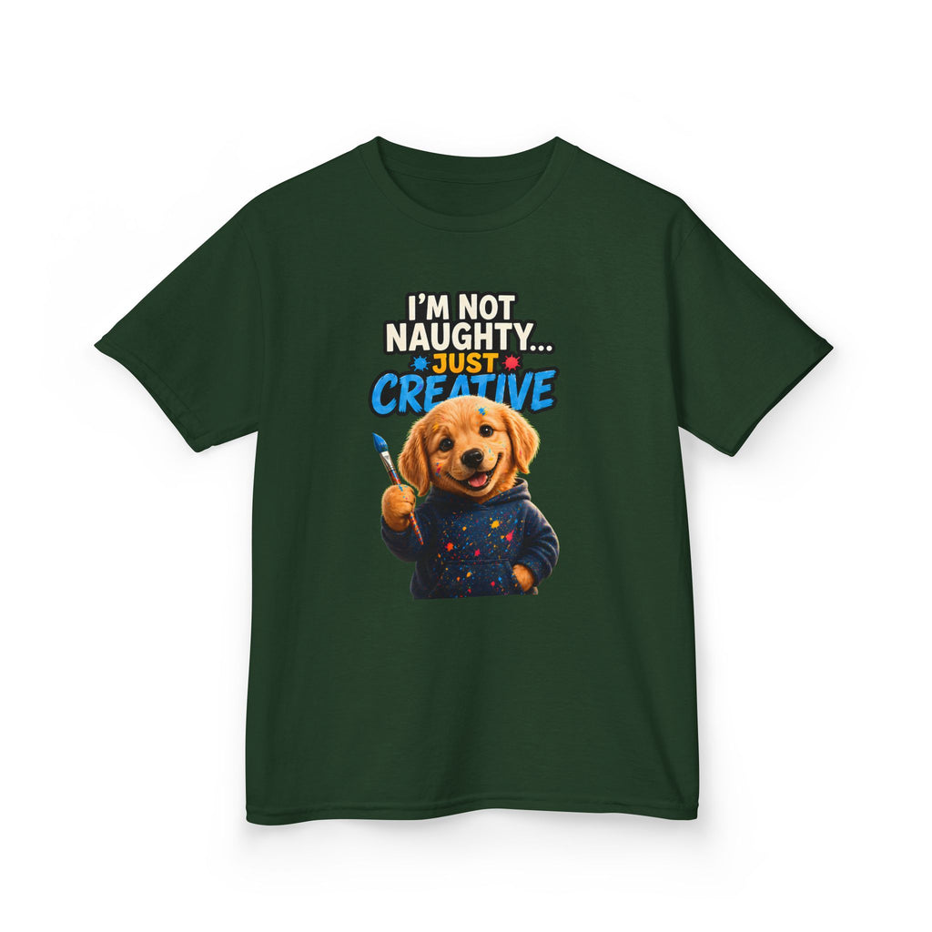 I'm Not Naughty Just Creative Kids T-Shirt | Puppy Artist Paintbrush