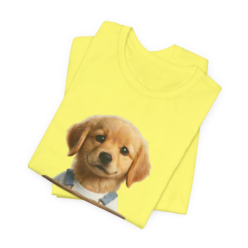 T-Shirt — Cute Puppy Holding 'Come home safe I'll Be Waiting' Sign | Dog Lover Gift