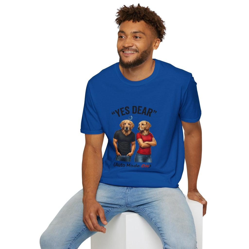 Yes Dear T-Shirt — Funny Golden Retriever Couple Tee ("Auto Mode ON")