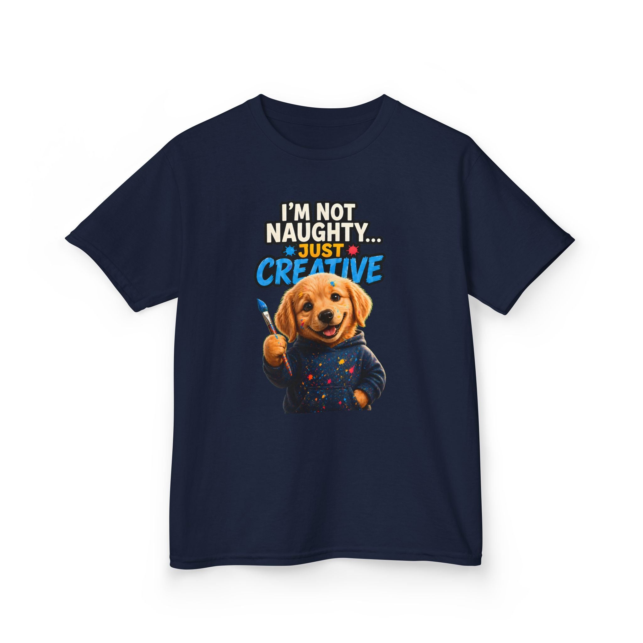 I'm Not Naughty Just Creative Kids T-Shirt | Puppy Artist Paintbrush