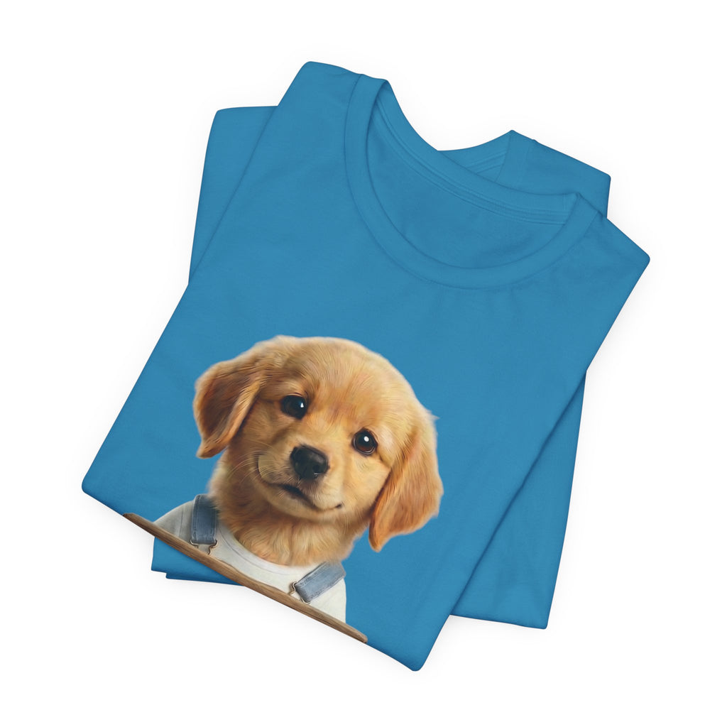 T-Shirt — Cute Puppy Holding 'Come home safe I'll Be Waiting' Sign | Dog Lover Gift
